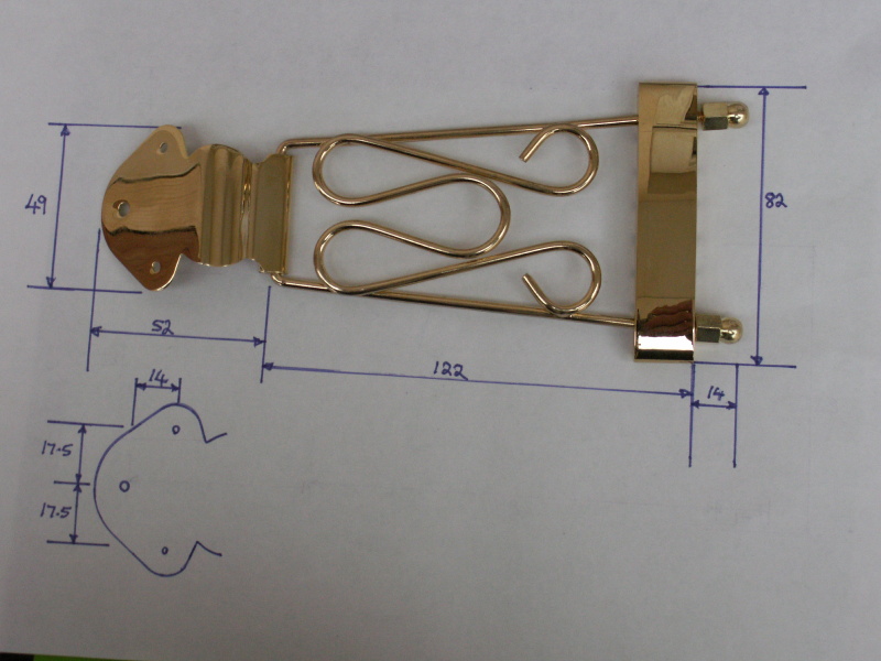 Black trapeze semiacoustic guitar tailpiece jazz tail piece 6 string