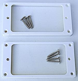 PAIR LES PAUL ELECTRIC GUITAR PICKUP SURROUNDS RINGS WHITE WITH CHROME SCREWS