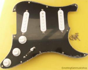STRATOCASTER ELECTRIC GUITAR PICKGUARD FULLY LOADED BLACK WITH WHITE PARTS