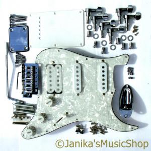 STRATOCASTER GUITAR HSS METAL AND BLACK PLASTIC FULL PARTS KIT