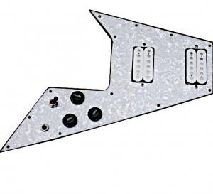 WHITE PERLOID V GUITAR WIRED PICKGUARD