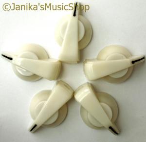 5 WHITE CHICKEN HEAD POTENTIOMETER OR ROTARY SWITCH KNOBS